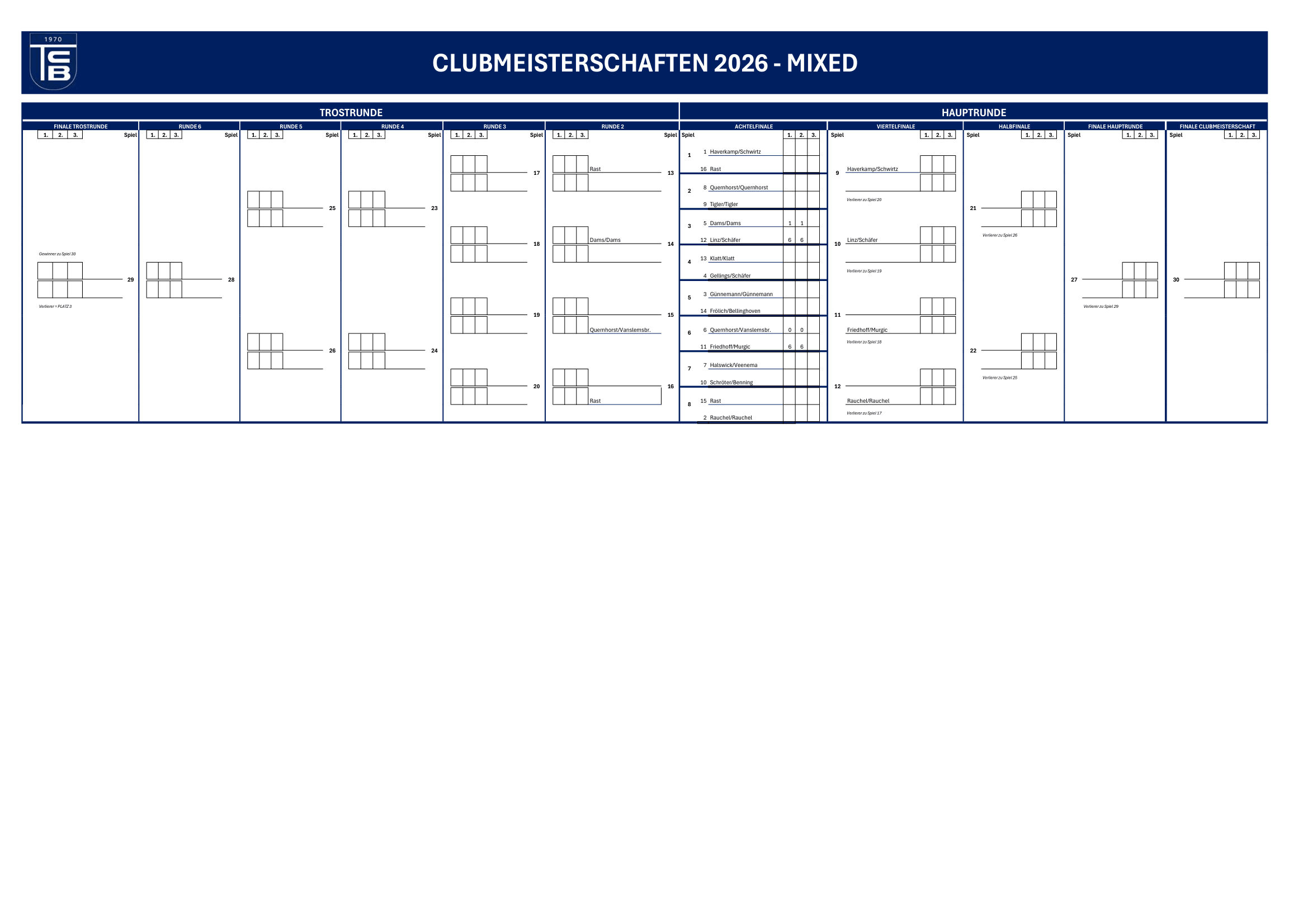 Turnierbaum Mixed Clubmeisterschaften 2026 TC Wesel-Büderich